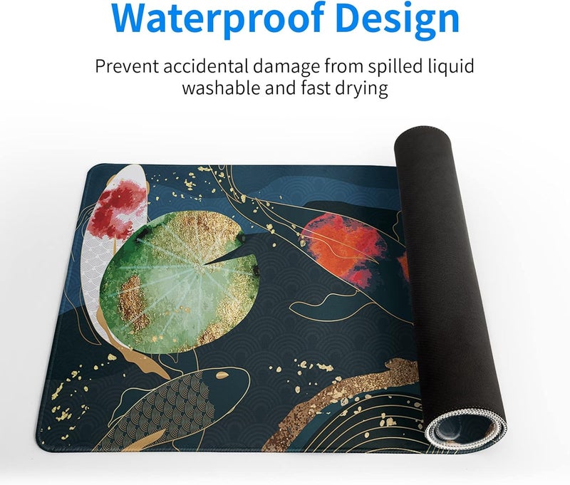 Brecoy Japanese Gaming Mouse Pad XL - Extended Large Mouse Mat Desk Pad, Stitched Edges Mousepad, 3mm Thick Long Non-Slip Rubber Base Mice Pad, 31.5 X 11.8 Inch - Koi Fish Art - Image 5